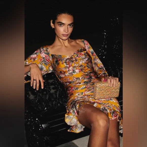 Anthropologie Ranna Gill Ruched Floral Mini Dress - Picture 1 of 16